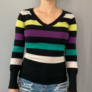 Rue21 Colorful Striped V-Neck Sweater